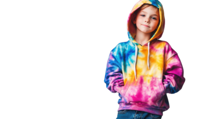 Colorful and Playful Child in Bright Tie Dye Hoodie Perfect for Fashion and Lifestyle Projects.