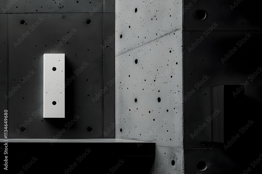 Aufkleber abstract monochrome image of a white rectangular object mounted on a dark gray concrete wall.