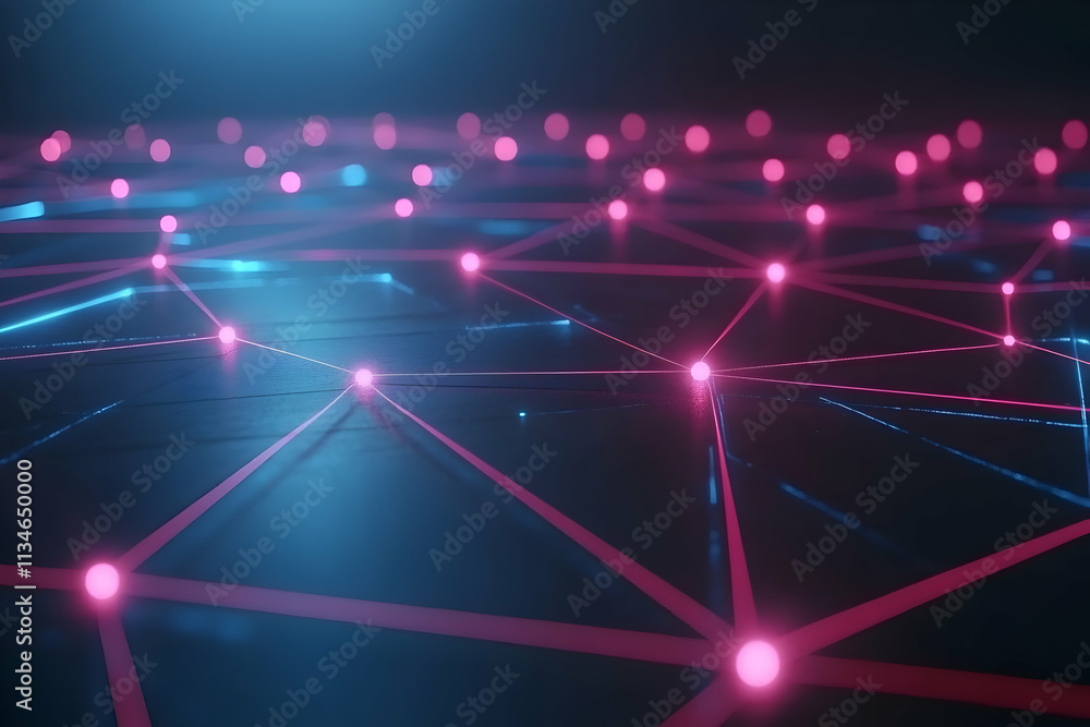 Aufkleber Abstract network connection background with glowing nodes and lines.