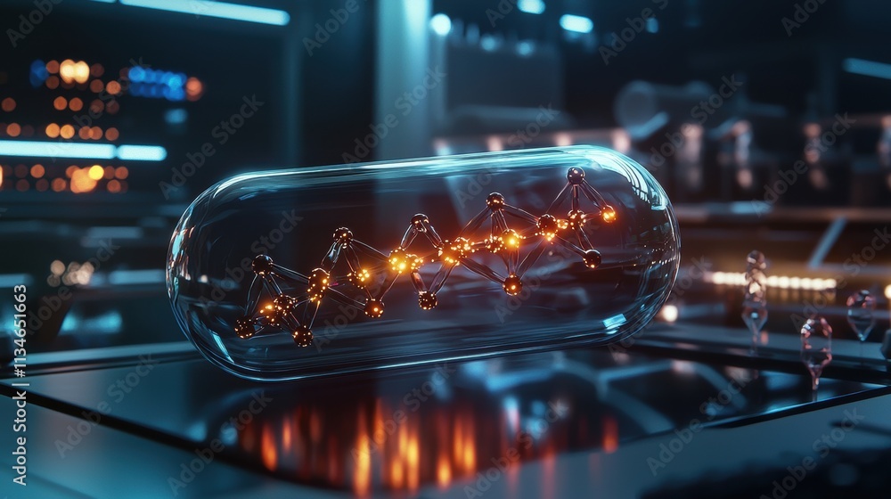 Poster digital art science lab innovative close-up of molecular structure visualization technology