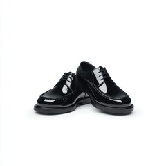 Polished black dress shoes on white background