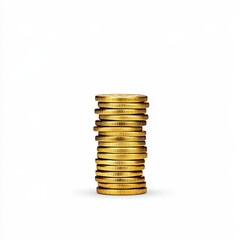 Stacked gold coins against a white background