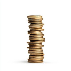 Stack of gold coins on a white background