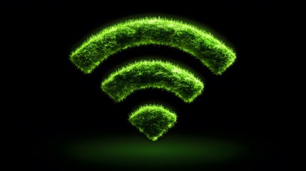 Glowing green grass wifi symbol against a black background.