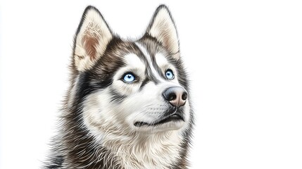 Obraz premium A Stunning Portrait of a Siberian Husky Capturing the Essence of Loyalty and Strength with Mesmerizing Blue Eyes and Lush Fur, Perfectly Illustrated for Dog Lovers and Art Enthusiasts Alike.