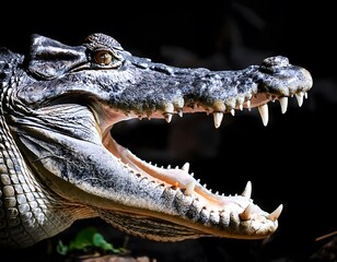 Obraz premium Crocodile Close-Up. Close-up view of a crocodile's open mouth with visible teeth