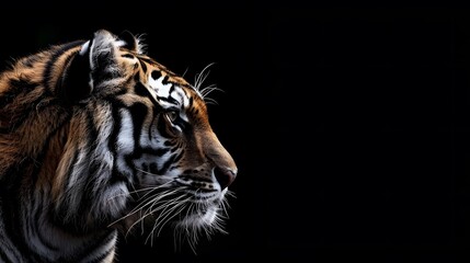 Obraz premium Majestic Tiger Profile Against Dark Background in Natural Habitat