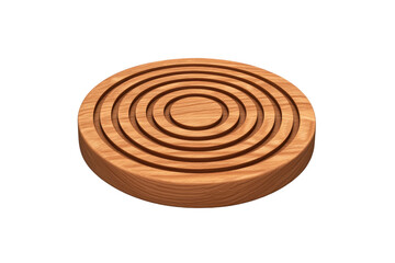 A circular wooden coaster featuring concentric circles, showcasing a smooth finish and natural wood grain.