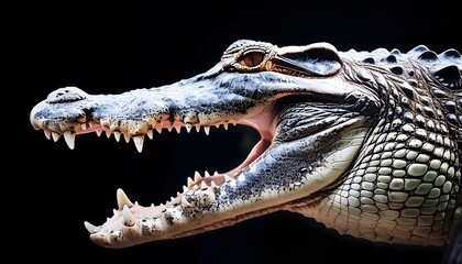 Fototapeta premium Crocodile Close-Up. Close-up view of a crocodile's open mouth with visible teeth