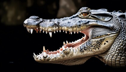 Obraz premium Crocodile Close-Up. Close-up view of a crocodile's open mouth with visible teeth
