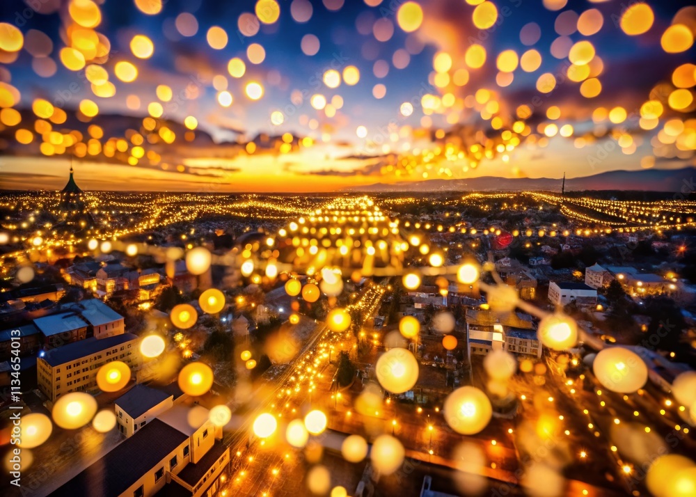 Aufkleber aerial view of sparkling golden bokeh lights creating a warm and festive atmosphere during evening c