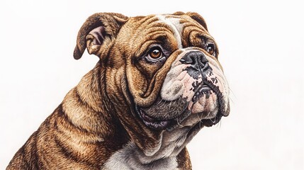 Obraz premium A Close-Up of a Magnificent English Bulldog, Capturing Its Unique Features and Noble Expression with Incredible Detail Against a Soft, Neutral Background.