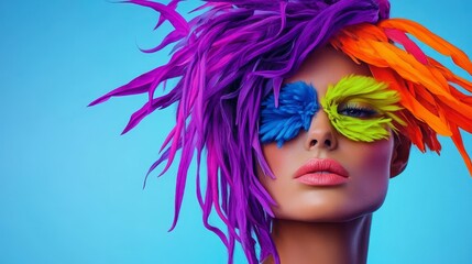 Obraz premium Vibrant fashion portrait with colorful feathers