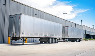 Obraz premium Truck trailers parked outside a warehouse