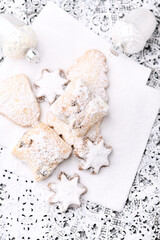 Christmas cookies on bright background. Soft focus. Top view. Close up.