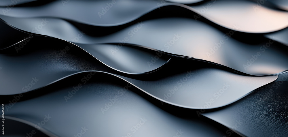 Aufkleber sleek black metallic surface with flowing, wavy patterns creating dynamic texture. interplay of ligh
