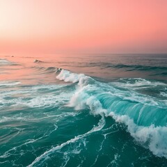 Fototapeta premium Calm beach background with gentle waves rolling softly, pastel color palette.