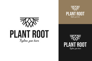 Line art of plant root logo design template vector symbol illustration