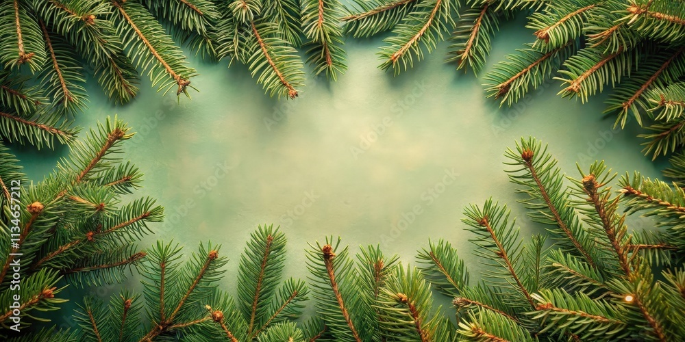 Poster a delicate frame of pine branches, arranged on a soft teal background, invites the viewer to create 