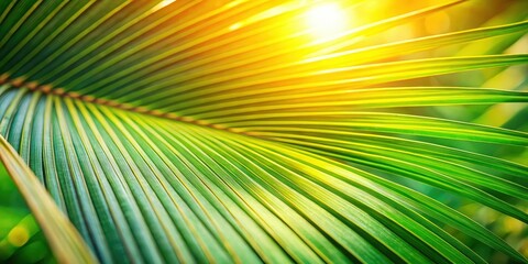 Obraz premium Sunlight filtering through the intricate pattern of a palm frond, creating a vibrant and textured natural backdrop