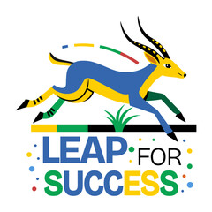 Flat sticker of gazelle leaping for success typography 
