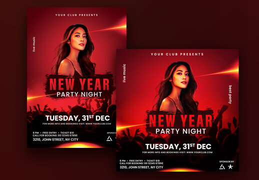 New Year Party Night Flyer or Poster with Modern Woman Enjoying in Club.