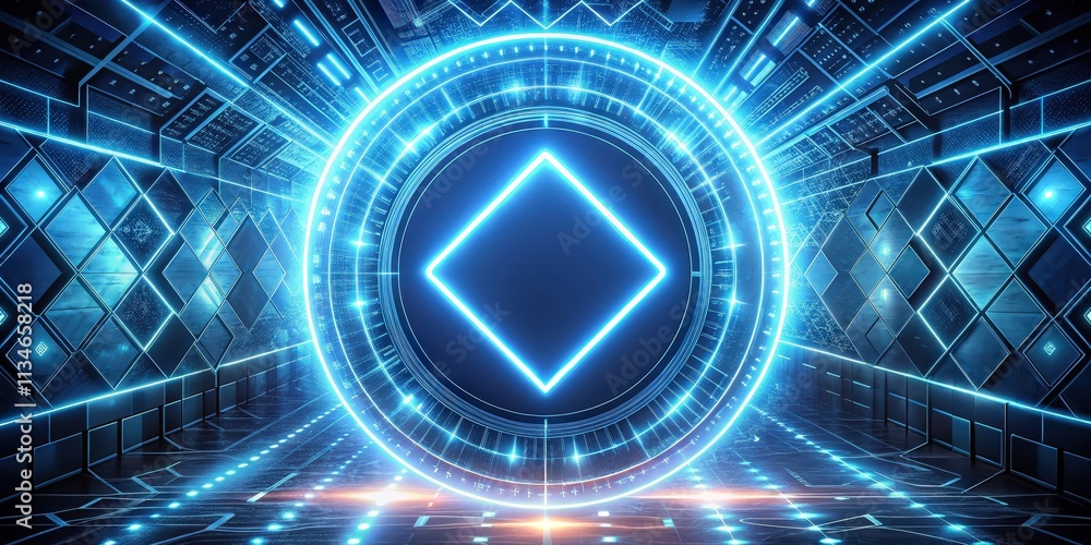 Leinwandbilder abstract futuristic technology background with glowing neon lines and a square portal in the center
