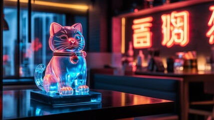 Obraz premium Illuminated Glass Maneki Neko Cat Figurine