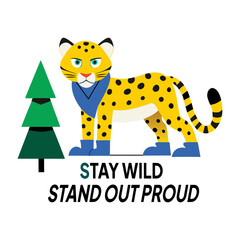A flat sticker of leopard with stay wild text 


