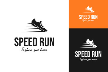 Speed run shoe logo design template vector symbol illustration