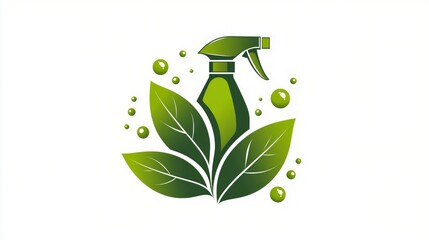 Bright green logo design showcases spray bottle surrounded fresh leaves and bubbles representing effective and eco friendly cleaning solutions for sustainable living.