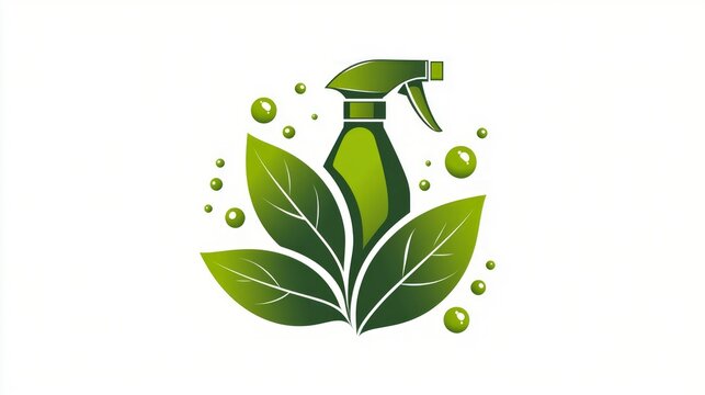Bright green logo design showcases spray bottle surrounded fresh leaves and bubbles representing effective and eco friendly cleaning solutions for sustainable living.