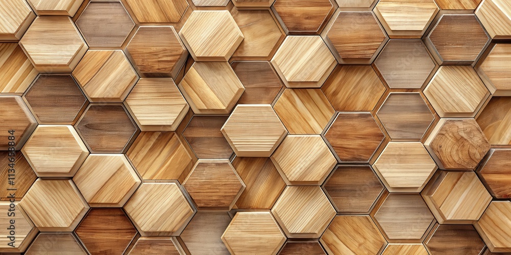 Leinwandbilder a textured honeycomb pattern of wooden hexagons in various shades of brown, creating a geometric and