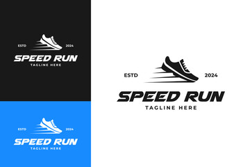 Running shoe logo design for runner or sport template vector symbol illustration