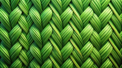Intricate Woven Pattern of Green Leaves, Displaying a Geometric and Natural Texture