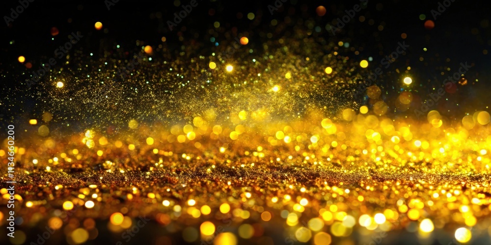 Poster a shimmering gold background with bokeh lights, creating a luxurious and festive atmosphere.