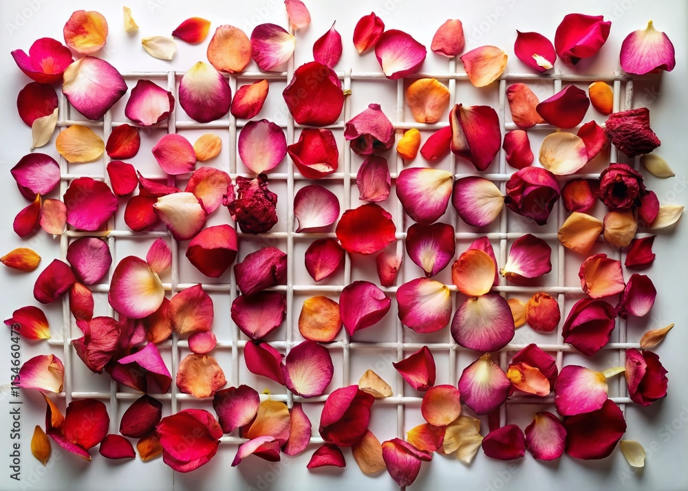 Aufkleber aesthetic grid of pressed rose petals displayed on a white background with ample copy space for text