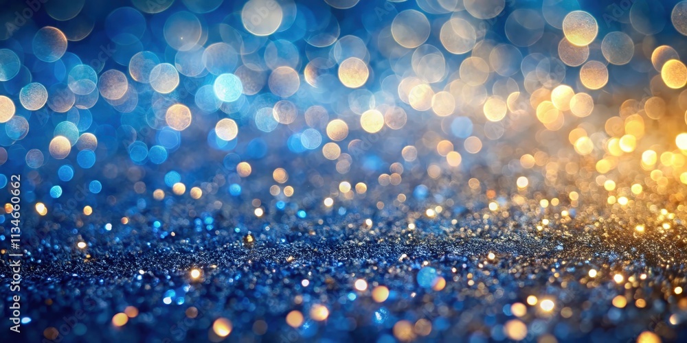 Aufkleber A shimmering blue and gold background with soft, blurred bokeh lights.  The background features an out-of-focus texture of sparkling glitter.