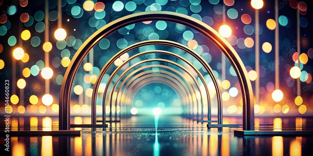 Poster aesthetic retro futuristic frame line elements in modern minimalist arch design with sparkling accen