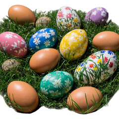 Naklejka premium easter eggs in a grass