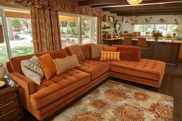 Fototapeta premium Mid Century Modern Living Room Sectional Sofa Design