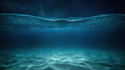 Underwater Ocean at Night with Starry Sky