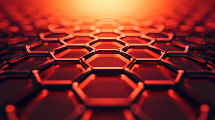 Digital hexagonal grid with glowing light effects creates mesmerizing visual experience. intricate patterns and warm colors evoke sense of depth and innovation