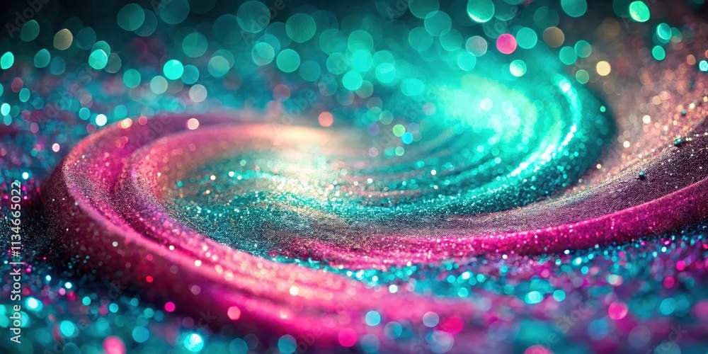 Poster abstract swirling glitter background with a soft-focus effect featuring a mesmerizing mix of turquoi