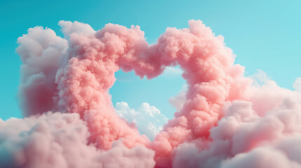Heart-shaped clouds in a bright blue sky