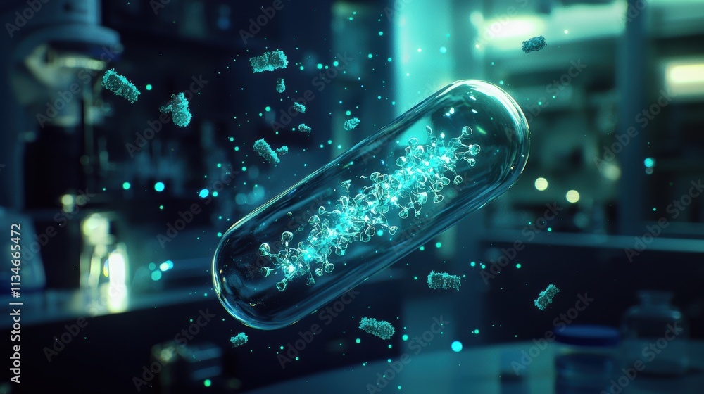Poster innovative scientific experiment with dna structure lab environment 3d visualization research focus
