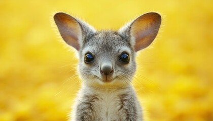 Obraz premium Adorable Grey Joey Against Yellow Background