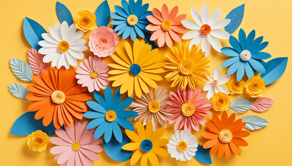 Floral Elegance: Seamless Pattern of Colorful Paper Flowers