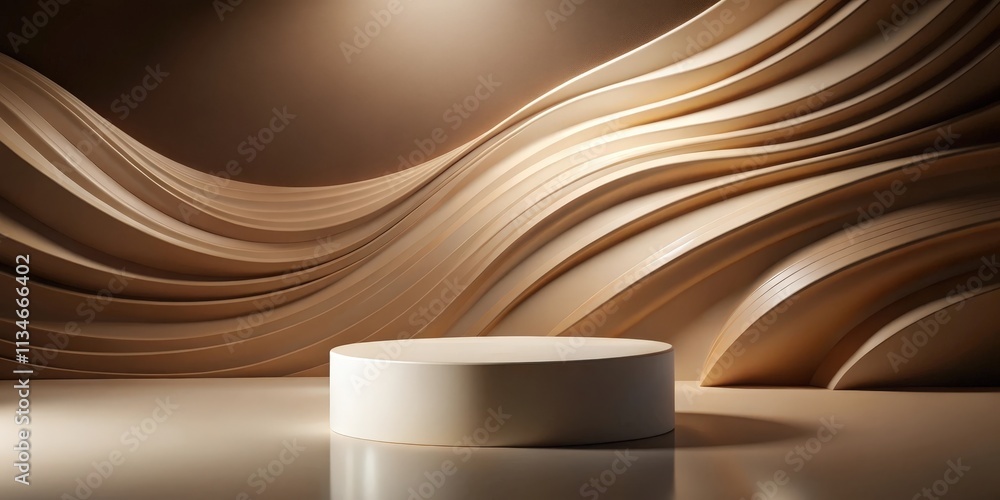 Poster A Minimalist Stage with a Smooth White Circular Platform and a Curved Abstract Wall Background