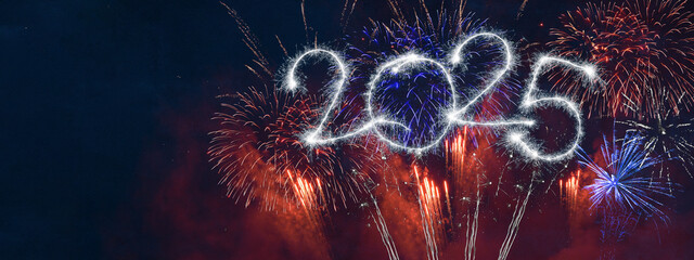 happy new year 2025, new year's eve, silvester, 4th of july celebration greeting card banner...